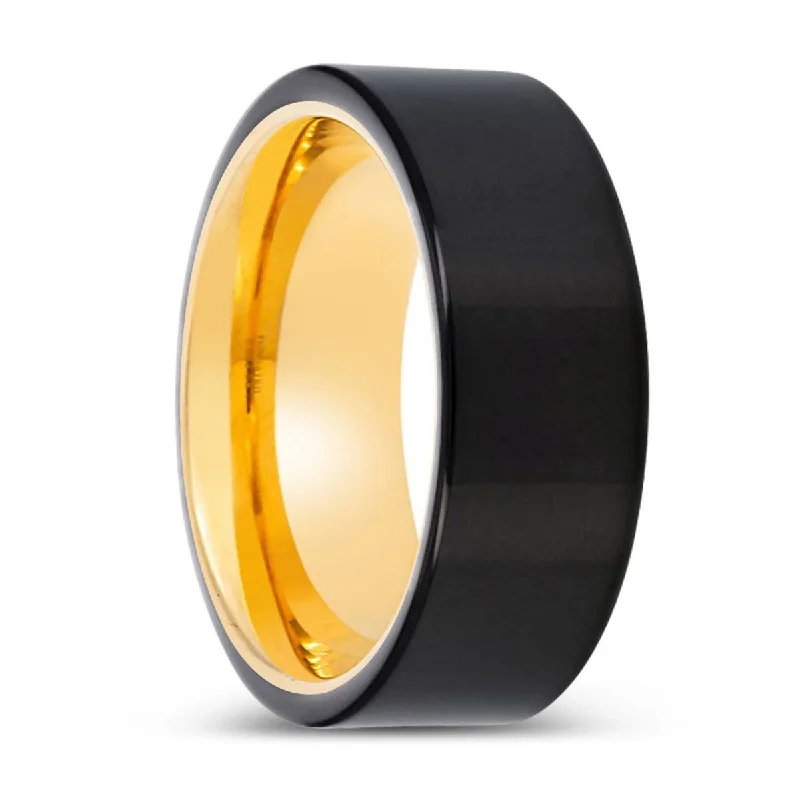 trendy promise rings for women-WARCESTER | Gold Ring, Black Tungsten Ring, Shiny, Flat