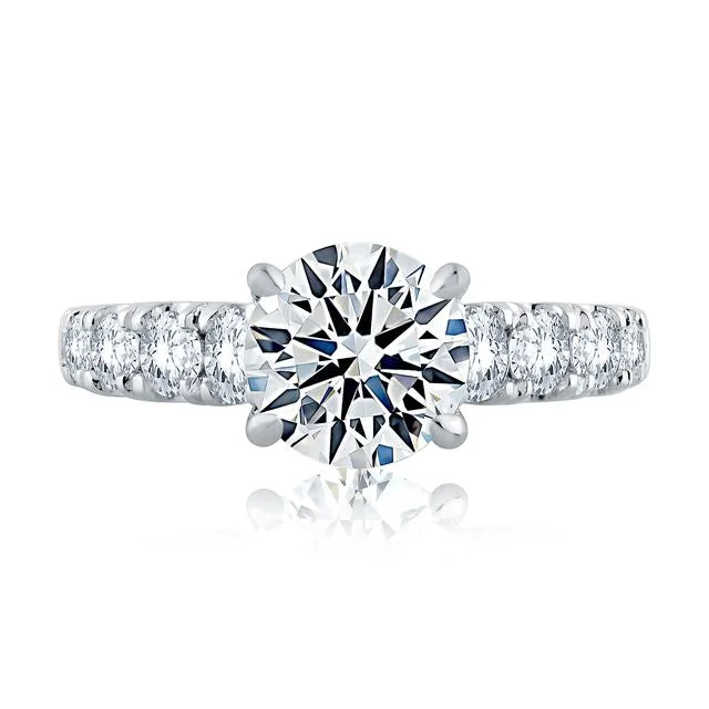 bridal engagement rings for women-A.Jaffe Engagement Rings Large Melee Round Center Solitaire Signature Shank Engagement Ring MES870/257