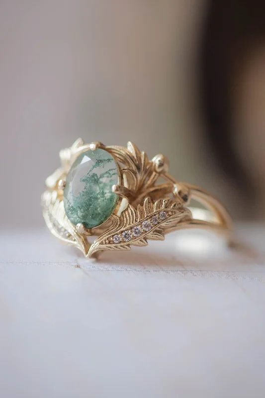 exclusive engagement rings for women-Moss agate and diamonds engagement ring / Adonis