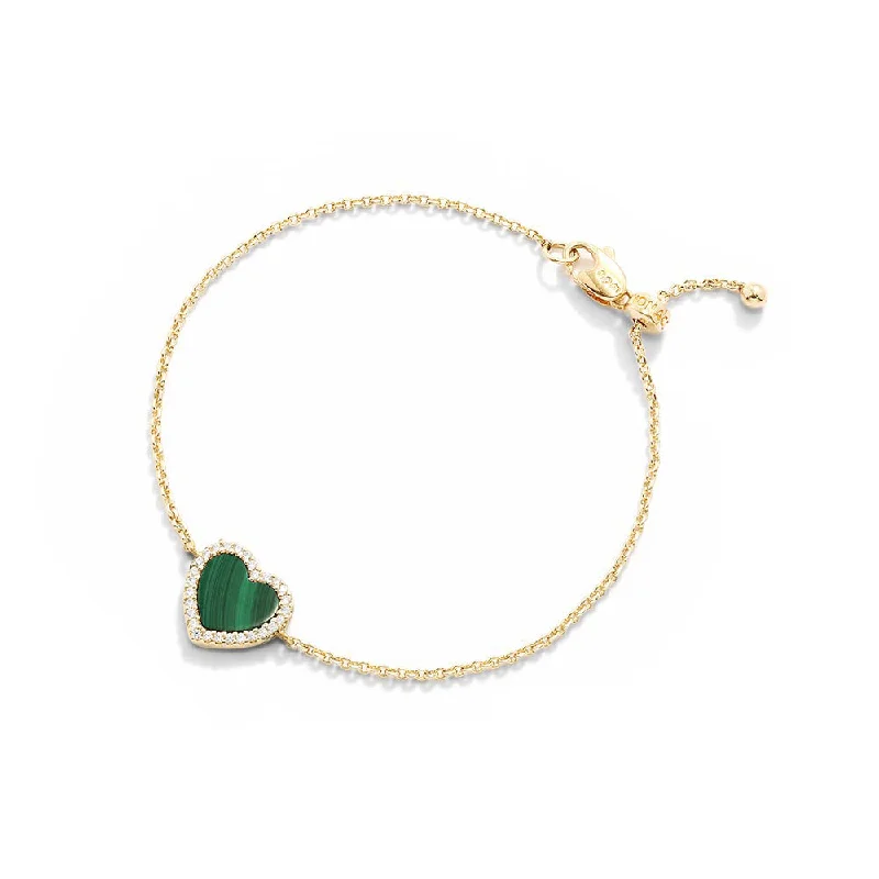 bridal bangles for wedding-Malachite Heart Adjustable Bracelet