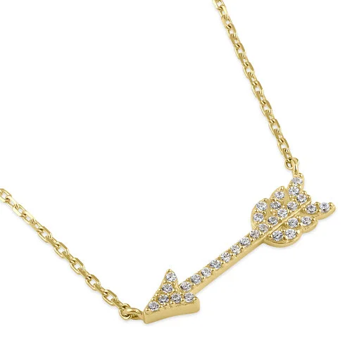 matching necklaces and bracelets sets-Solid 14K Gold Arrow CZ Necklace