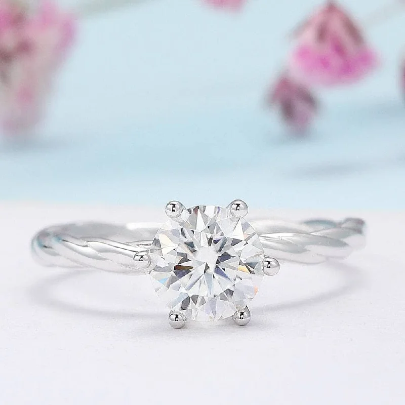 unique engagement rings for women-6.5mm Round Cut Diamond Twist Band Engagement Ring