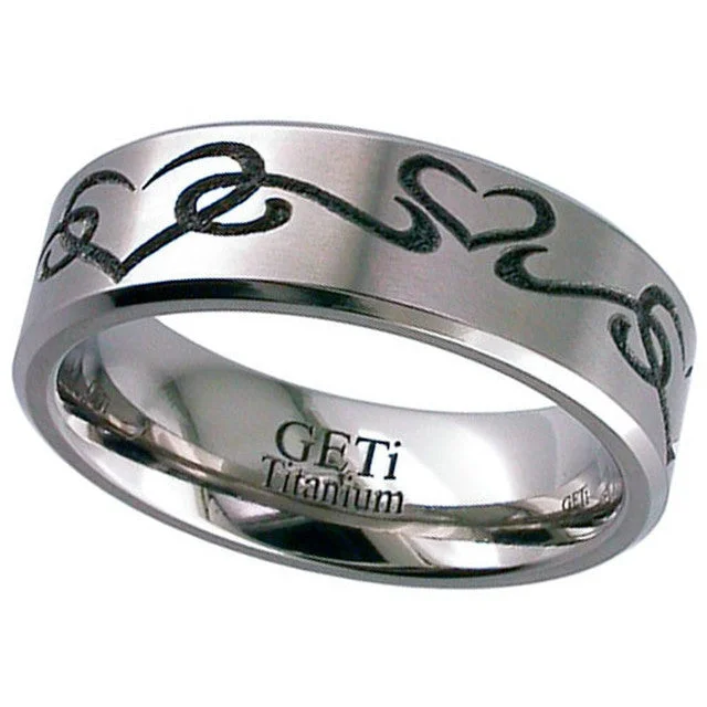 trendy promise rings for women-Engraved Titanium Ring - 2226CH-LOVE2