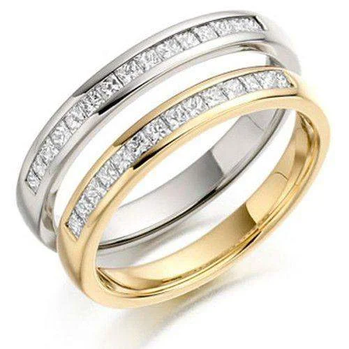 solitaire rings for women-Princess Cut Diamond Half Eternity Ring 0.50ct - 18 ct Yellow Gold.