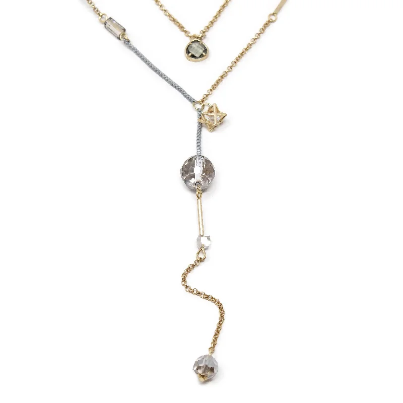 unique pendant necklaces for women-Gold Tone Two Layer Necklace with Glass Beads and 3D Star Charm Grey