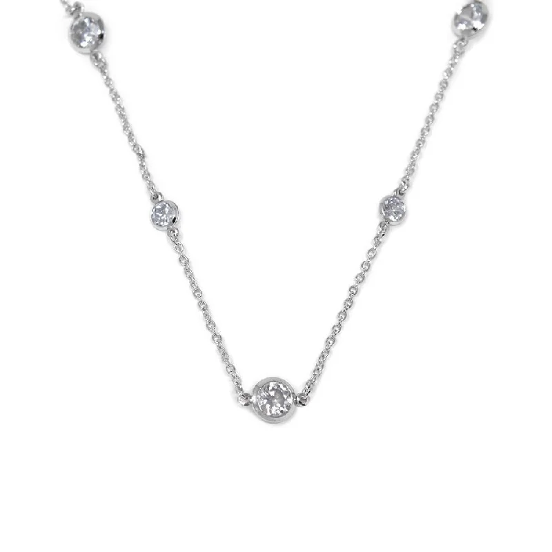 diamond pendant necklaces for women-36 Inch Round CZ Chain Necklace Rhodium Plated