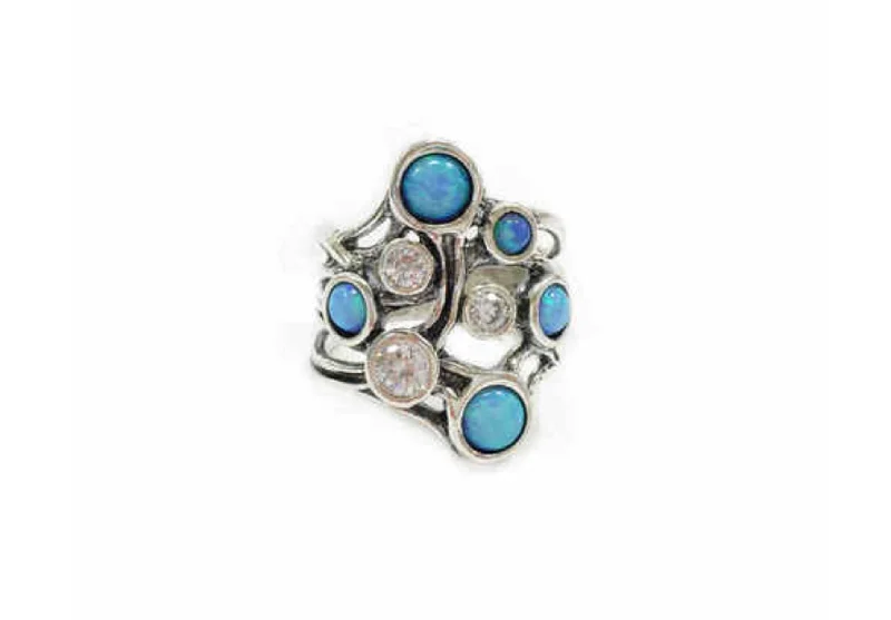 stackable rings for women-Designer Silver And Opaline Ring with cubic zirconiums