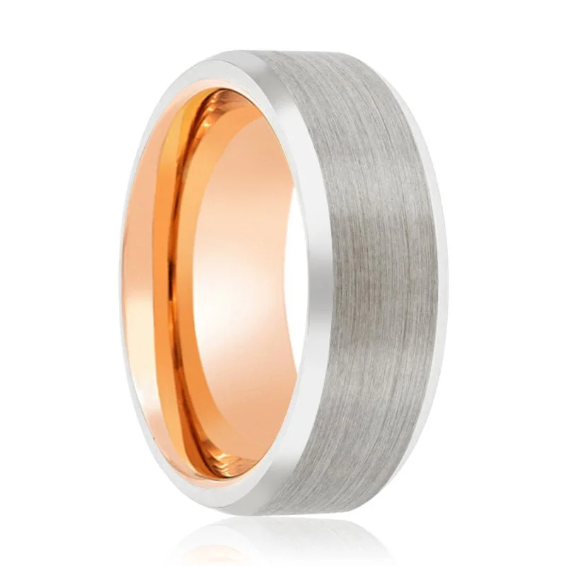 handmade rings for women-TAURUS | Rose Gold Ring, Silver Tungsten Ring, Brushed, Beveled