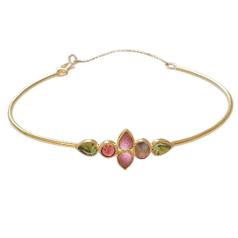 diamond bracelets for women-Color Nova Bangle Pink & Green Tourmaline, Garnet, Smoky Quartz - 18k Gold