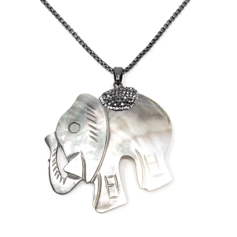 beautiful necklaces for women-MOP Elephant Pendant Necklace with Crystal Pave