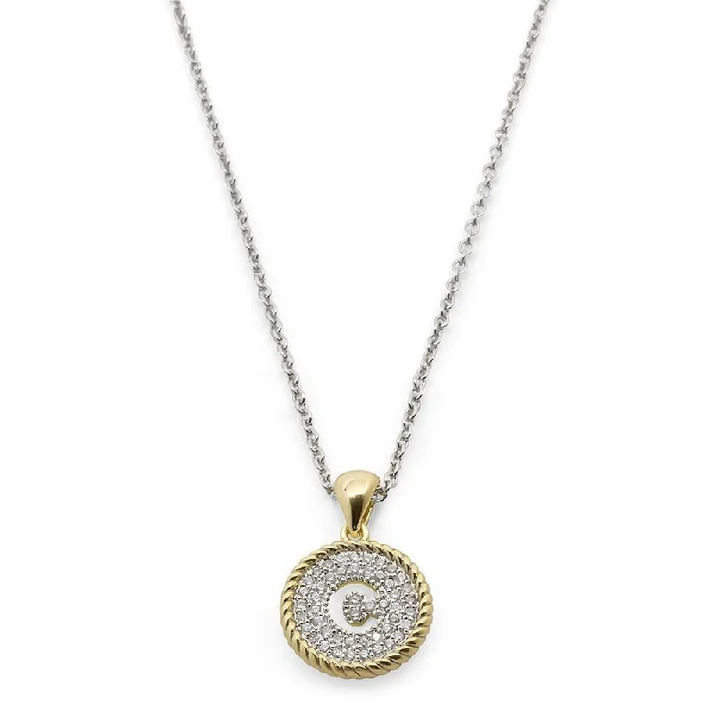 crystal necklaces for women-Two Tone Necklace Round Pave Initial - C