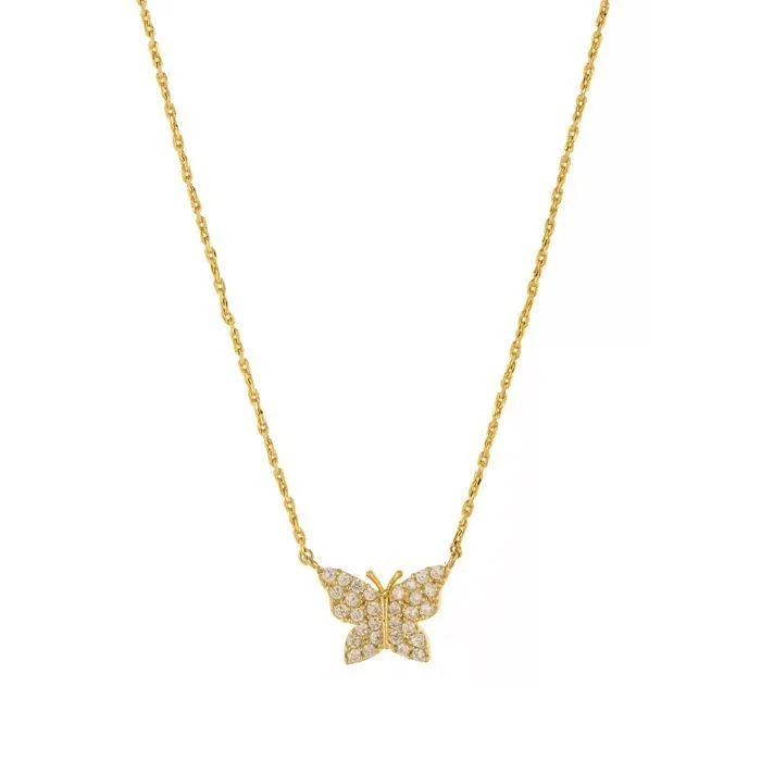 handmade necklaces for women-14K Gold Plated Brass CZ Pave Butterfly Link Necklace