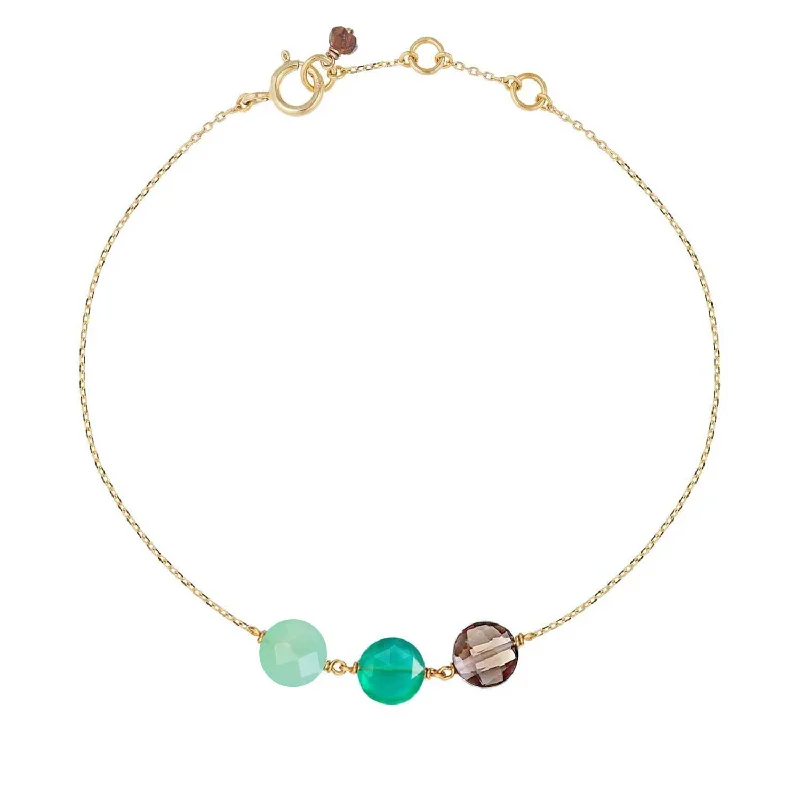 gold bangle sets for women-Trio Pastille Bracelet Green Chalcedony, Green Agate, Smoky Quartz -18k Gold