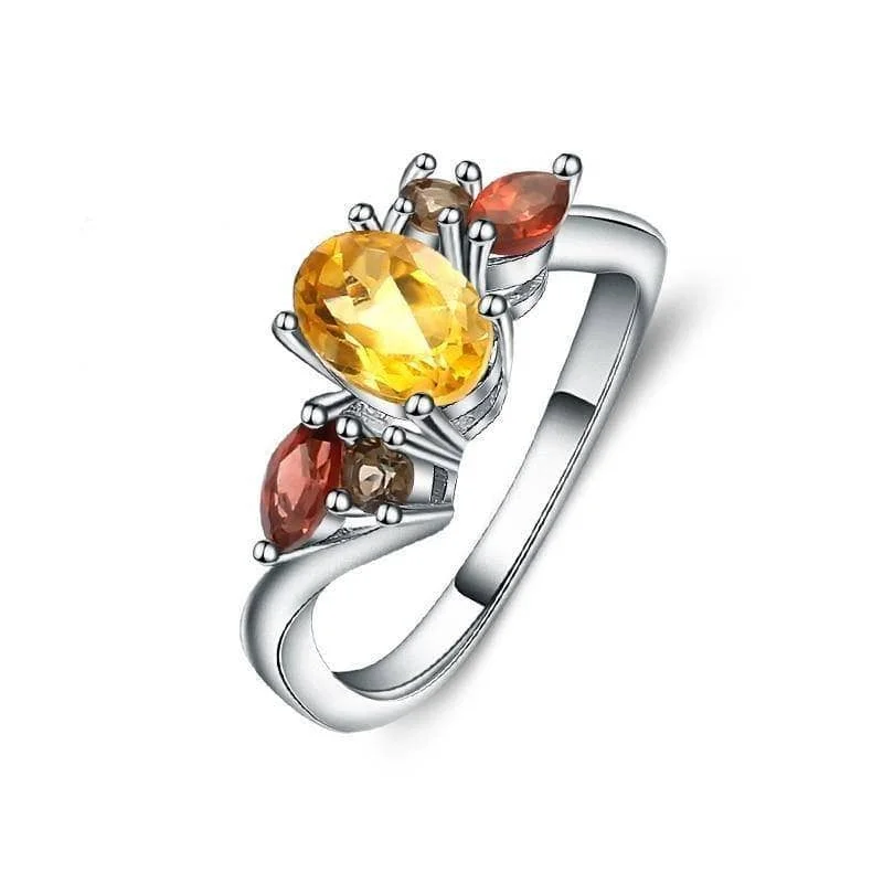 vintage-style engagement rings for women-Natural Citrine Garnet Ring