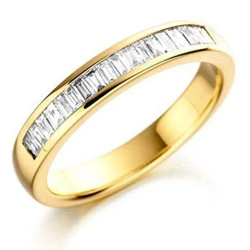 pearl rings for women-18ct Yellow Or White Gold Baguette Diamond Half Eternity Ring 0.33ct HET133