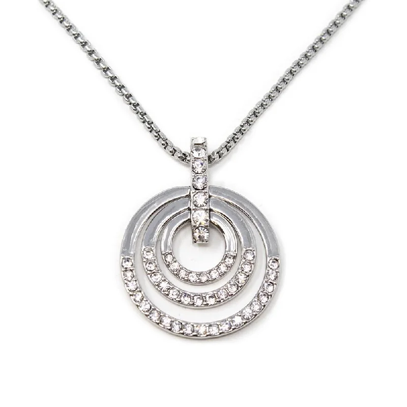 crystal drop necklaces for women-Rhodium Plated Necklace with Pave Open Circle Pendant