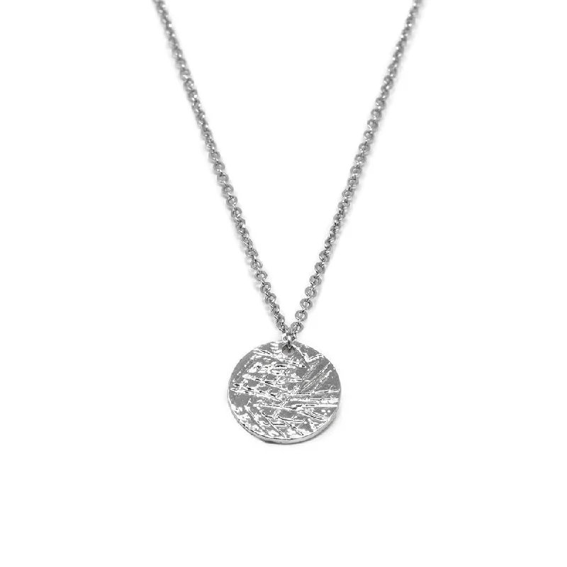 minimalist gold necklaces for women-Scratched Disc Pendant Necklace 18 Inch Rhodium Plated