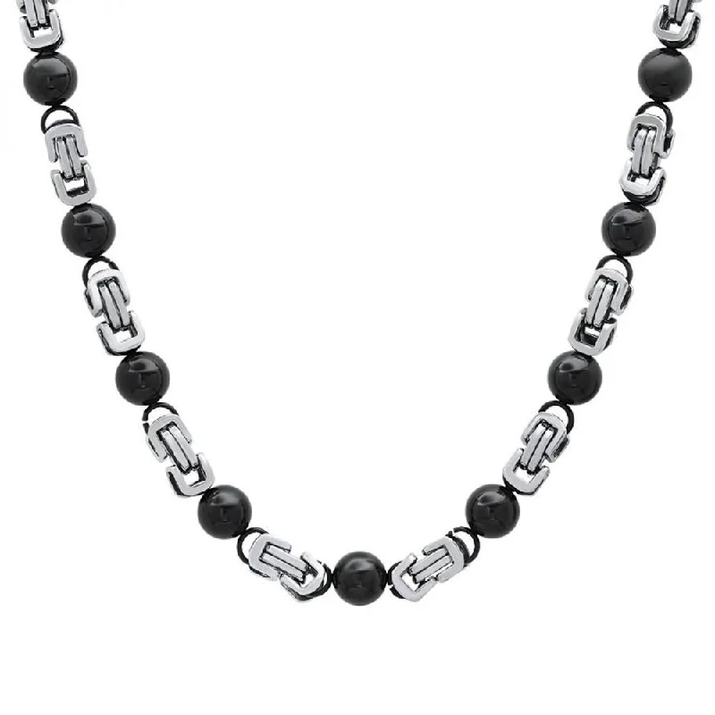 long necklaces for women-Stainless Steel Onyx Byzantine Chain Men's Necklace