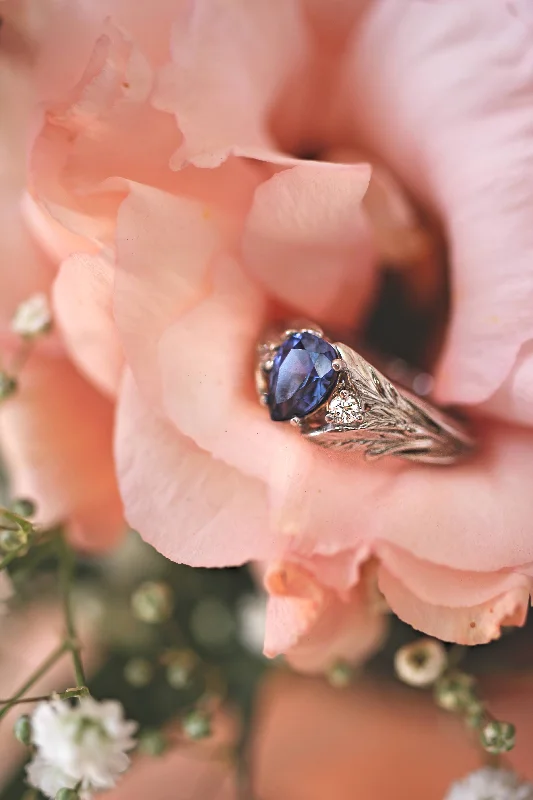 custom halo engagement rings for women-Sapphire and diamonds engagement ring / Wisteria