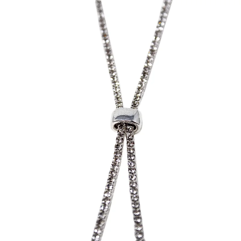 large pendant necklaces for women-Clear Crystal Two Row Backdrop Lariat Necklace