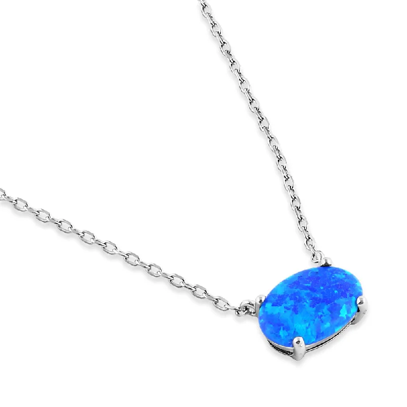 pendant necklaces for women-Sterling Silver Blue Lab Opal Oval Necklace