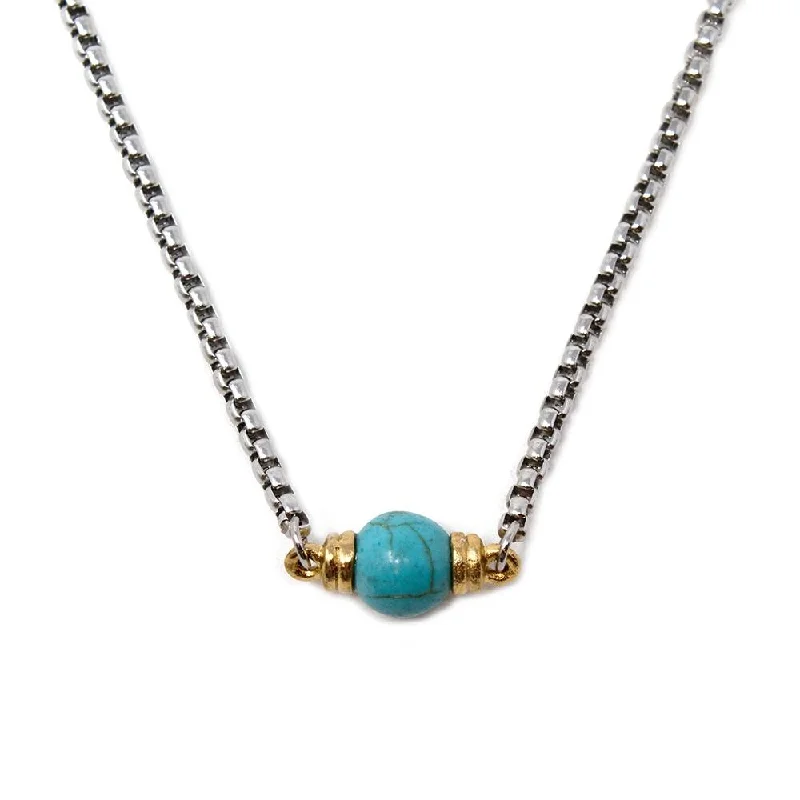 custom name necklaces for women-Stainless St Two Tone Necklace Turquoise Station