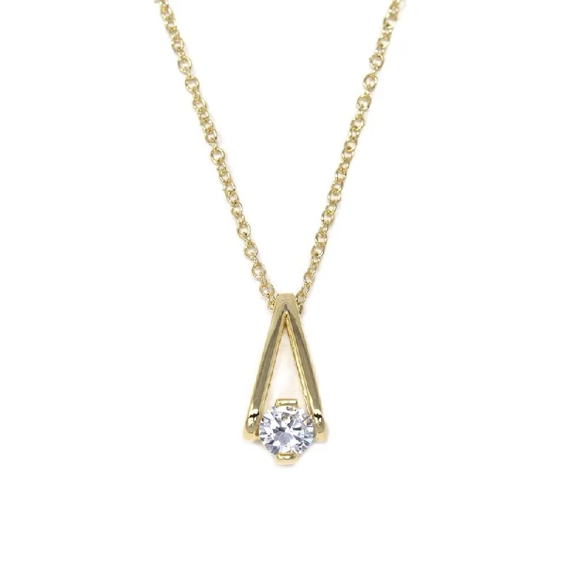 bridal necklaces for women-16 Inch Gold Plated Necklace with Single CZ Pendant