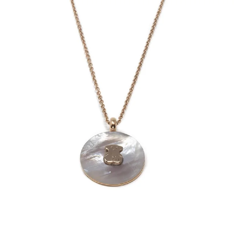 stylish necklaces for women-Stainless Steel Bear MOP Disc Necklace Rose Gold Plated