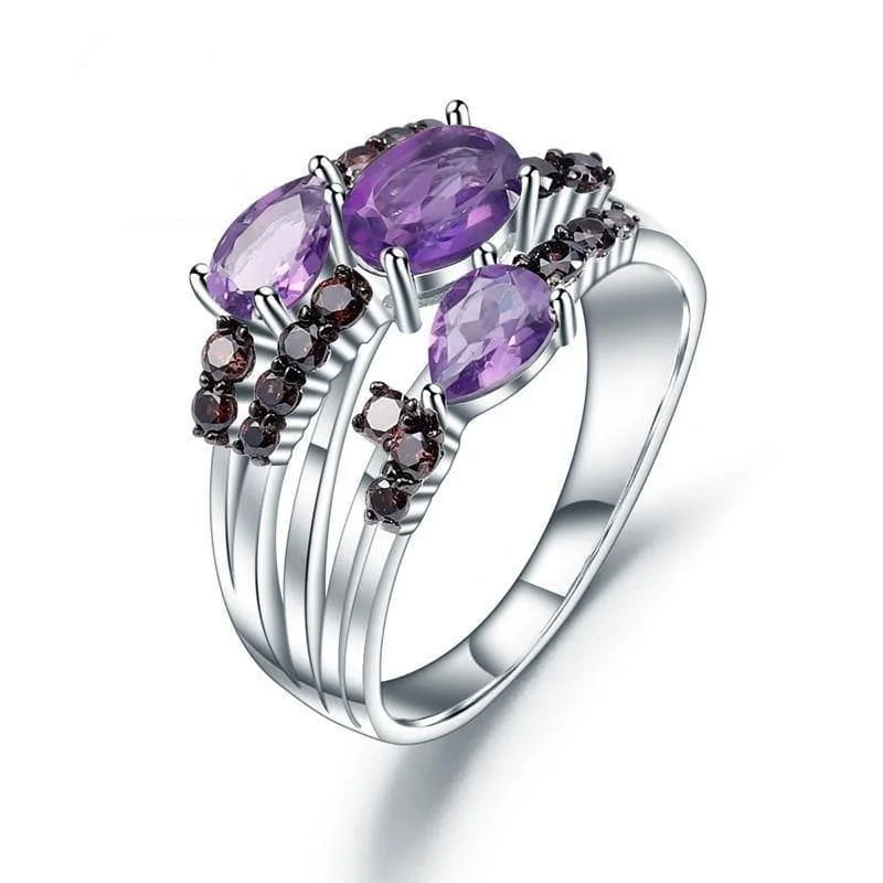 beautiful engagement rings for women-1.54Ct Natural Amethyst Three Birthstone Ring