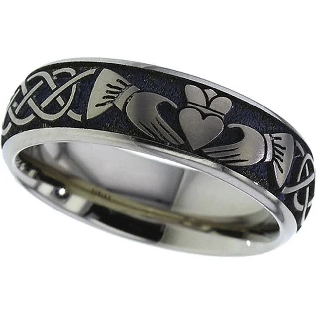 geometric rings for women-Titanium Celtic Claddagh Ring - 2204-CLADDAGH