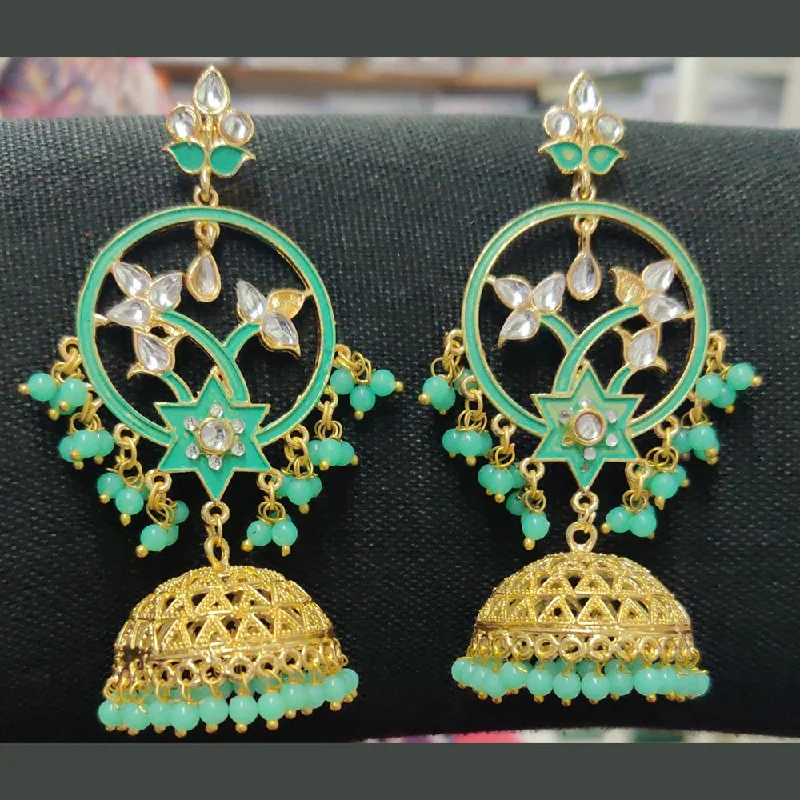 geometric earrings for women-Shreeji Gold Plated Meenakari Jhumki Earrings