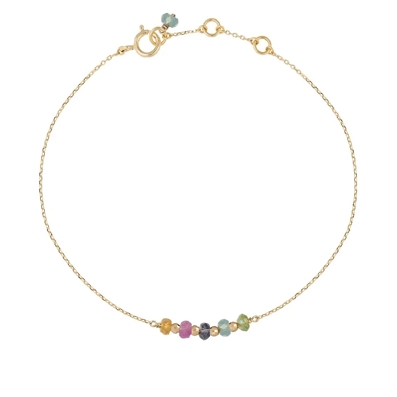 delicate silver bracelets for women-Rainbow Gemstones Bar Bracelet - 18k Gold