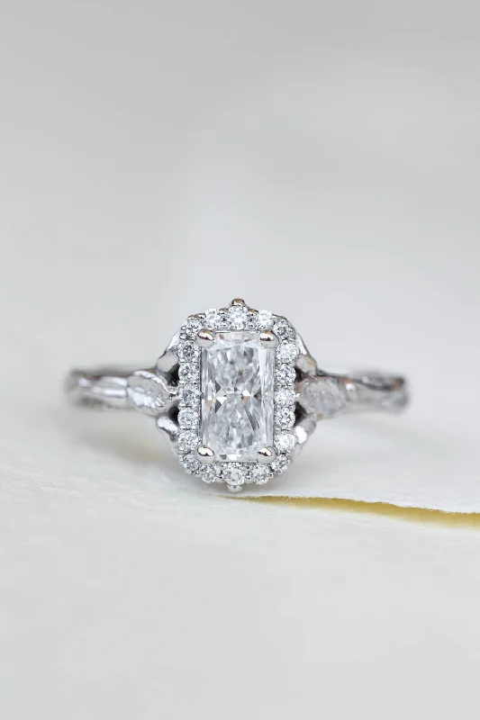 custom-cut engagement rings for women-Nature inspired engagement ring with lab grown diamonds, gorgeous bridal ring with diamond halo / Florentina