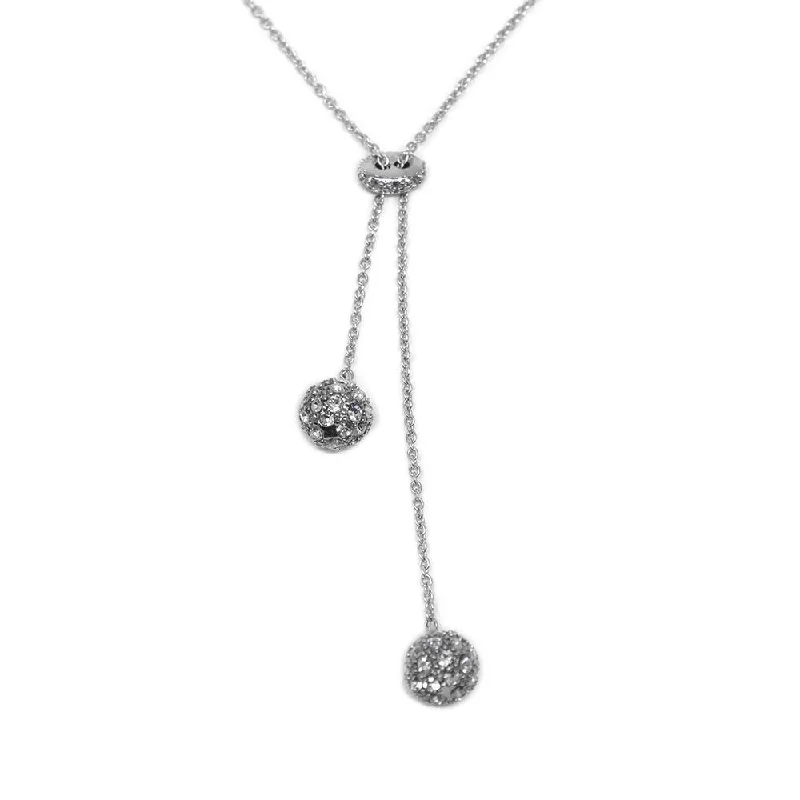 dainty necklaces for women-Crystal Ball Slide Necklace Rhodium Plated