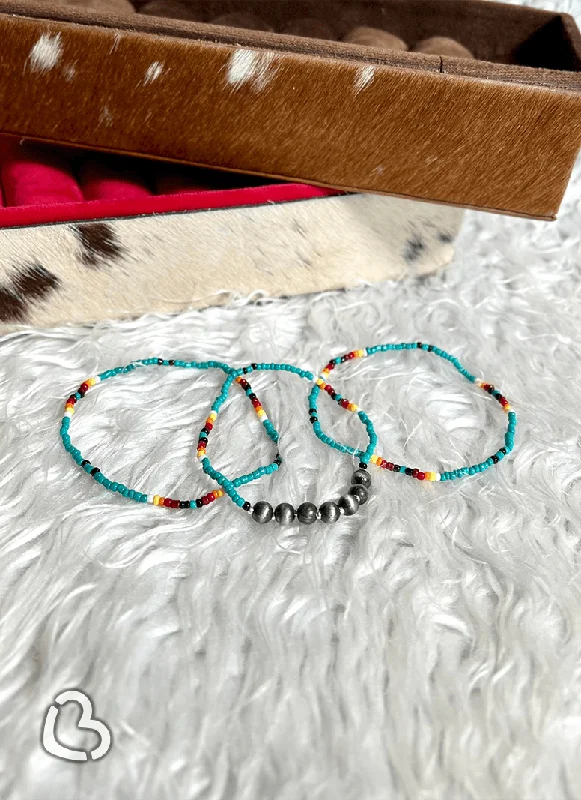 gemstone bangles for weddings-Navajo Pearl Seed Bead Stretch Bracelets in Turquoise