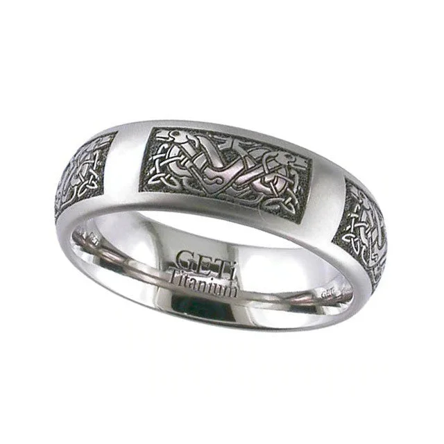 silver rings for women-Celtic Titanium Ring - 2204-CD4