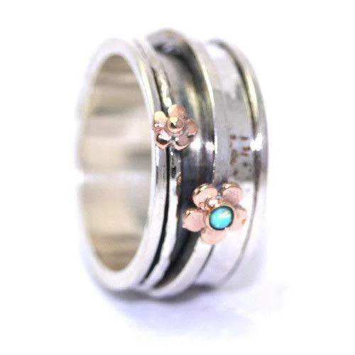 promise rings for women-Designer Silver And Rose Gold Ring - R266