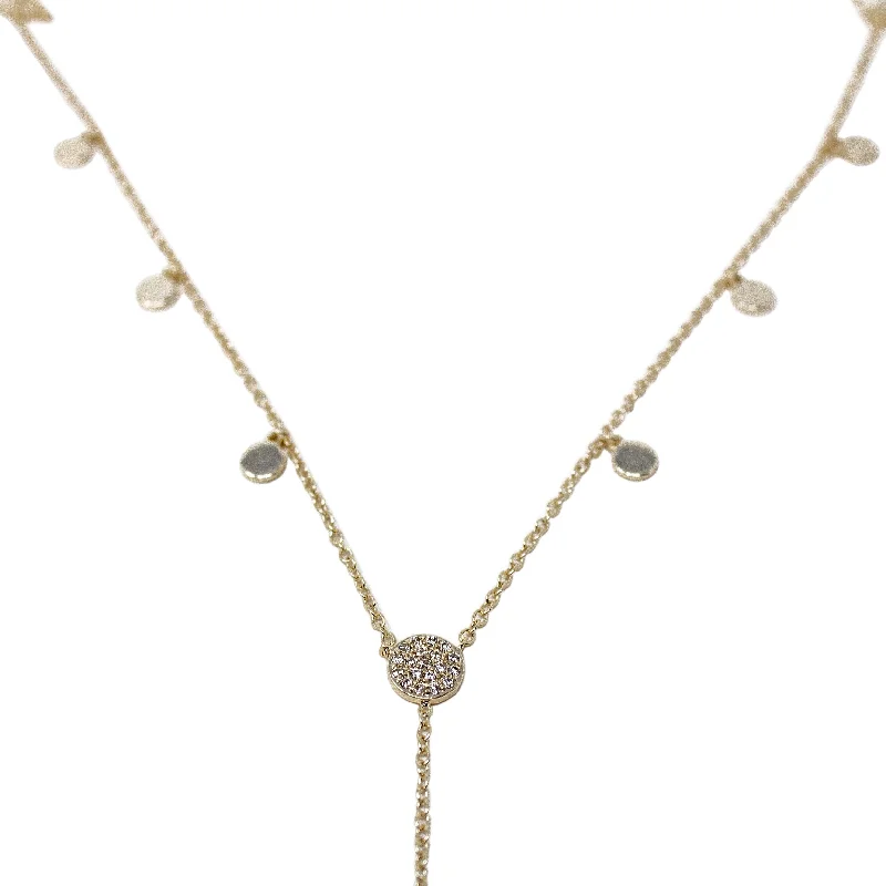 affordable gold necklaces for women-Pave Disc Lariat Necklace Gold Tone