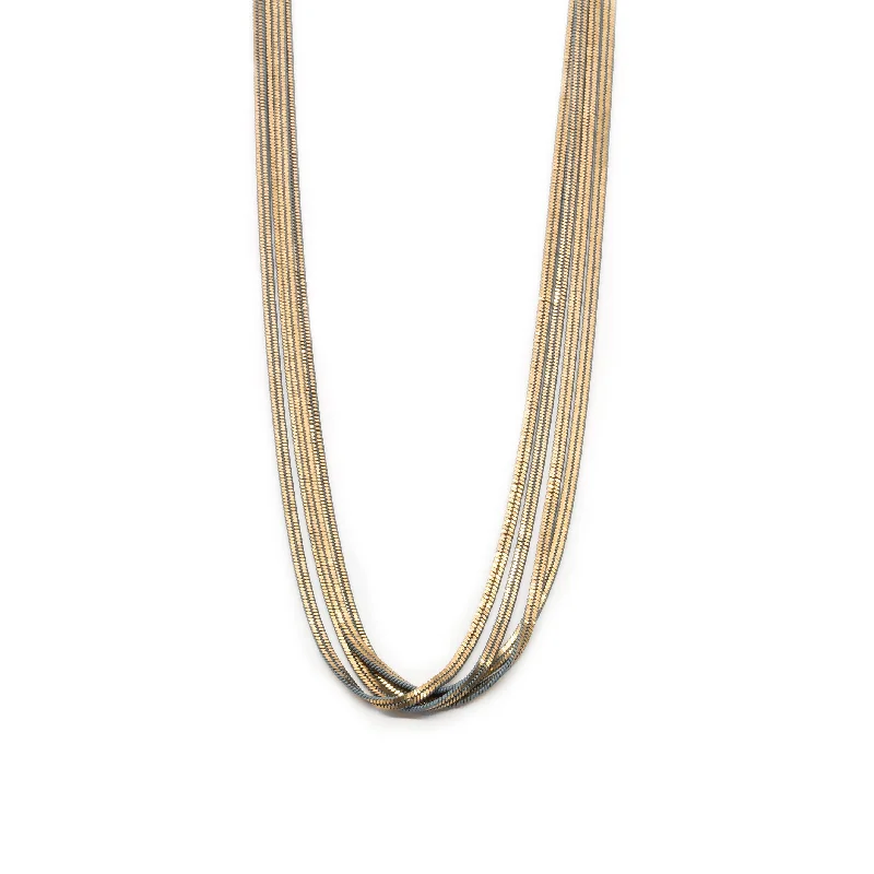 pendant necklaces with diamonds for women-18 Inch Four Strand Liquid Metal Necklace Gold/Grey