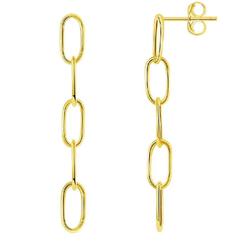 unique hoop earrings for women-14k Yellow Gold Dangling Paperclip Chain Link 1.5 inch Drop Dangle Earrings with Friction Back