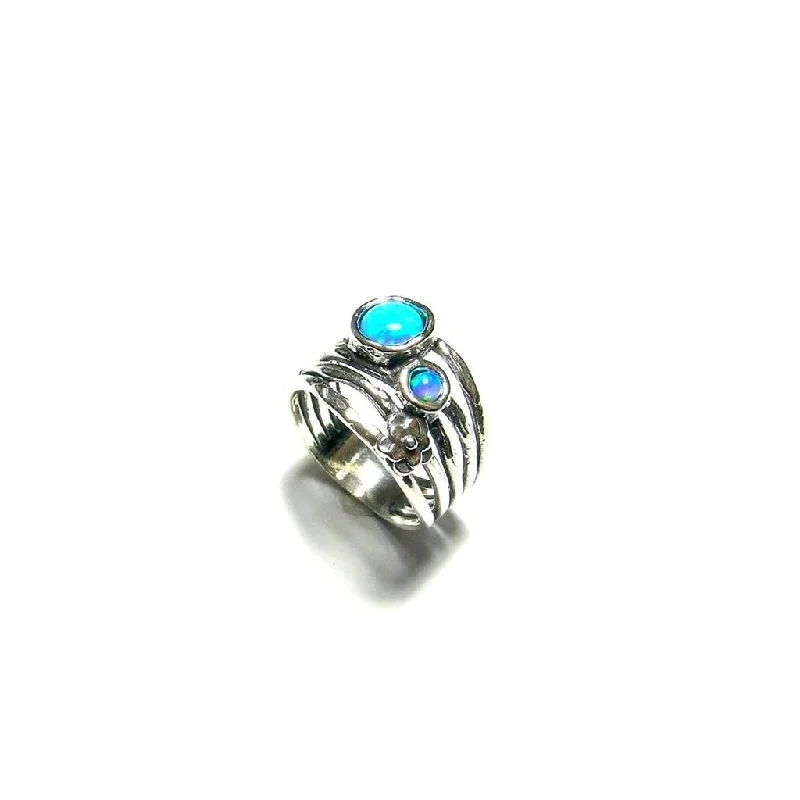 stylish rings for women-Silver And Opaline Ring - R8285