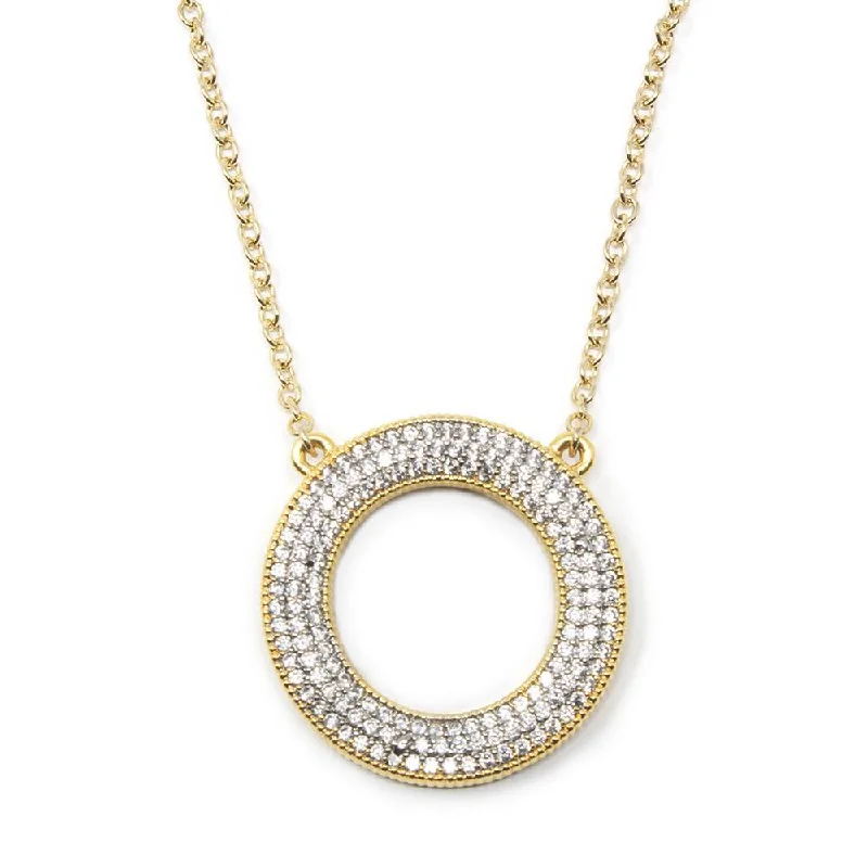 bridal gold necklaces for women-Gold Plated Necklace Cubic Zirconia Pave Circle