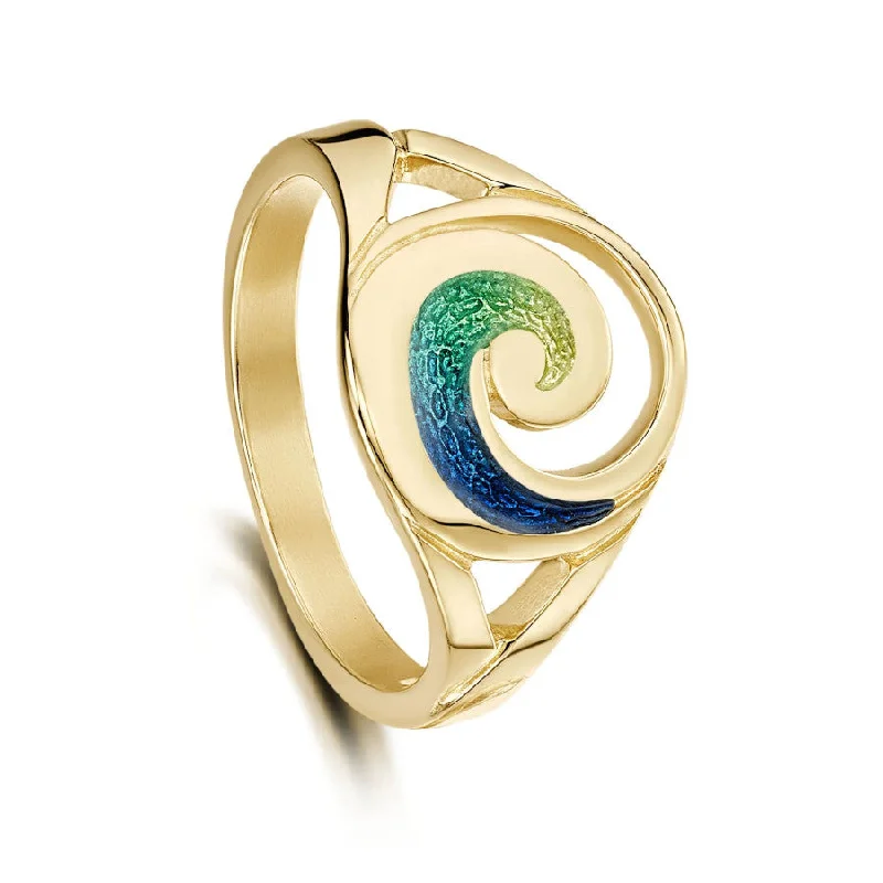 handmade rings for women-Pentland 18ct Yellow Gold and Enamel Ring - 18Y-ER51-OCEAN