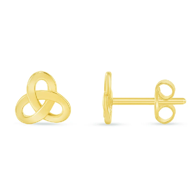 gold hoop earrings for women-Solid 14k Yellow Gold Celtic Triquetra Trinity Knot Stud Earrings with Screw Back, 7mm x 7.5mm