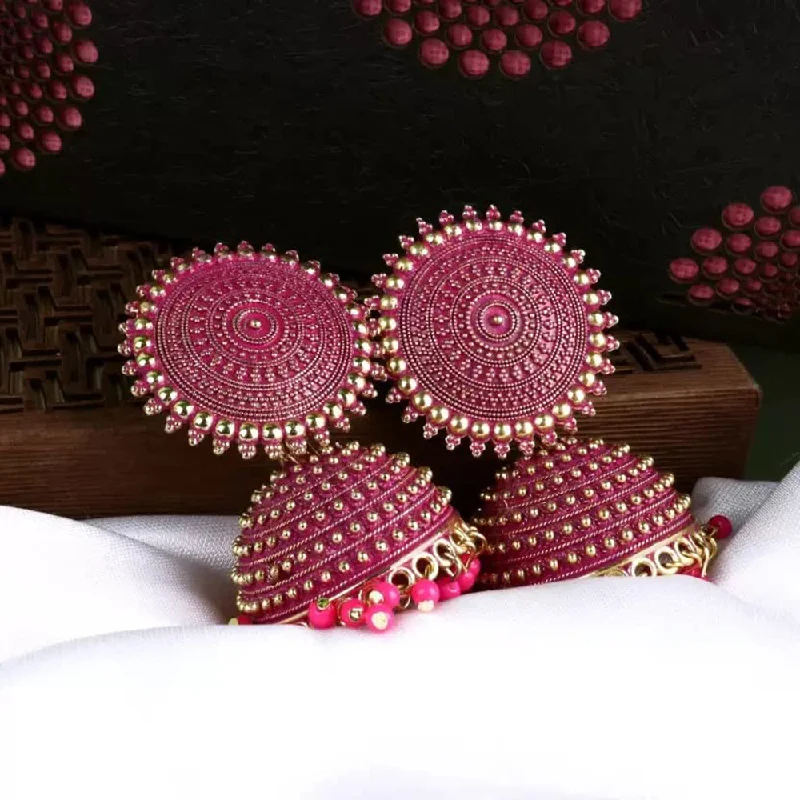 sparkling diamond earrings for women-Subhag Alankar Pink Attractive Kundan Jhumki earrings ideal for festive wear