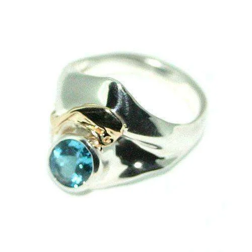 statement rings for women-Sterling Silver Gold &Topaz Ring-C156