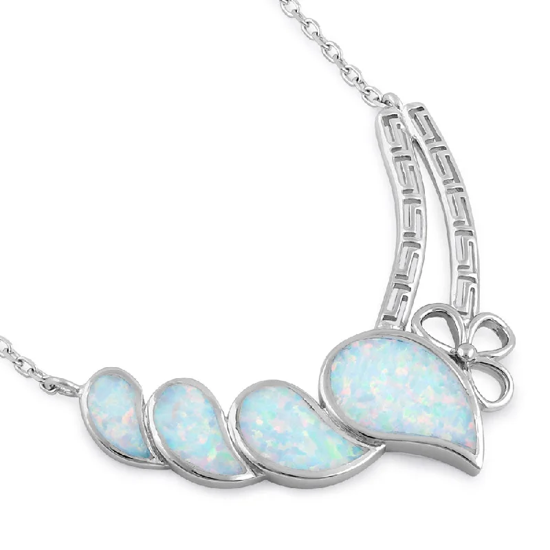 gold-plated necklaces for women-Sterling Silver White Lab Opal Curved Drops Greek Necklace