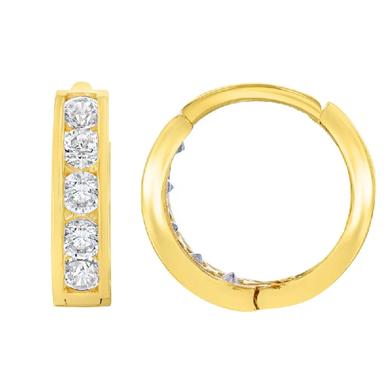 luxurious hoop earrings for women-Solid 14K Yellow Gold CZ Studded Hoop Small Huggie Earrings, 2.5mm