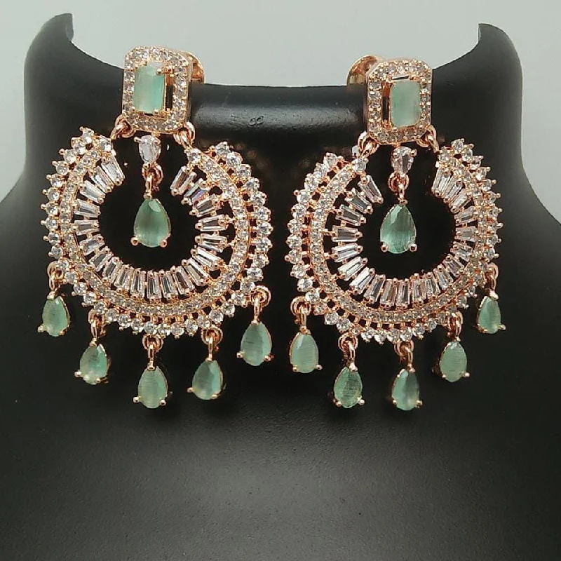 pearl earrings for women-Pooja Bangles Rose Gold Plated Crystal Stone Dangler Earrings