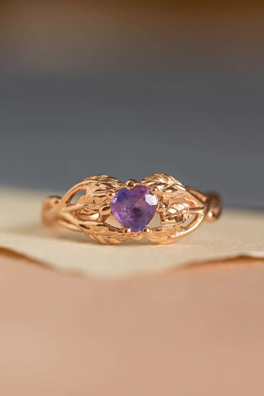 princess-cut engagement rings for women-Heart sapphire twig engagement ring, rose gold ring with sapphire / Tilia